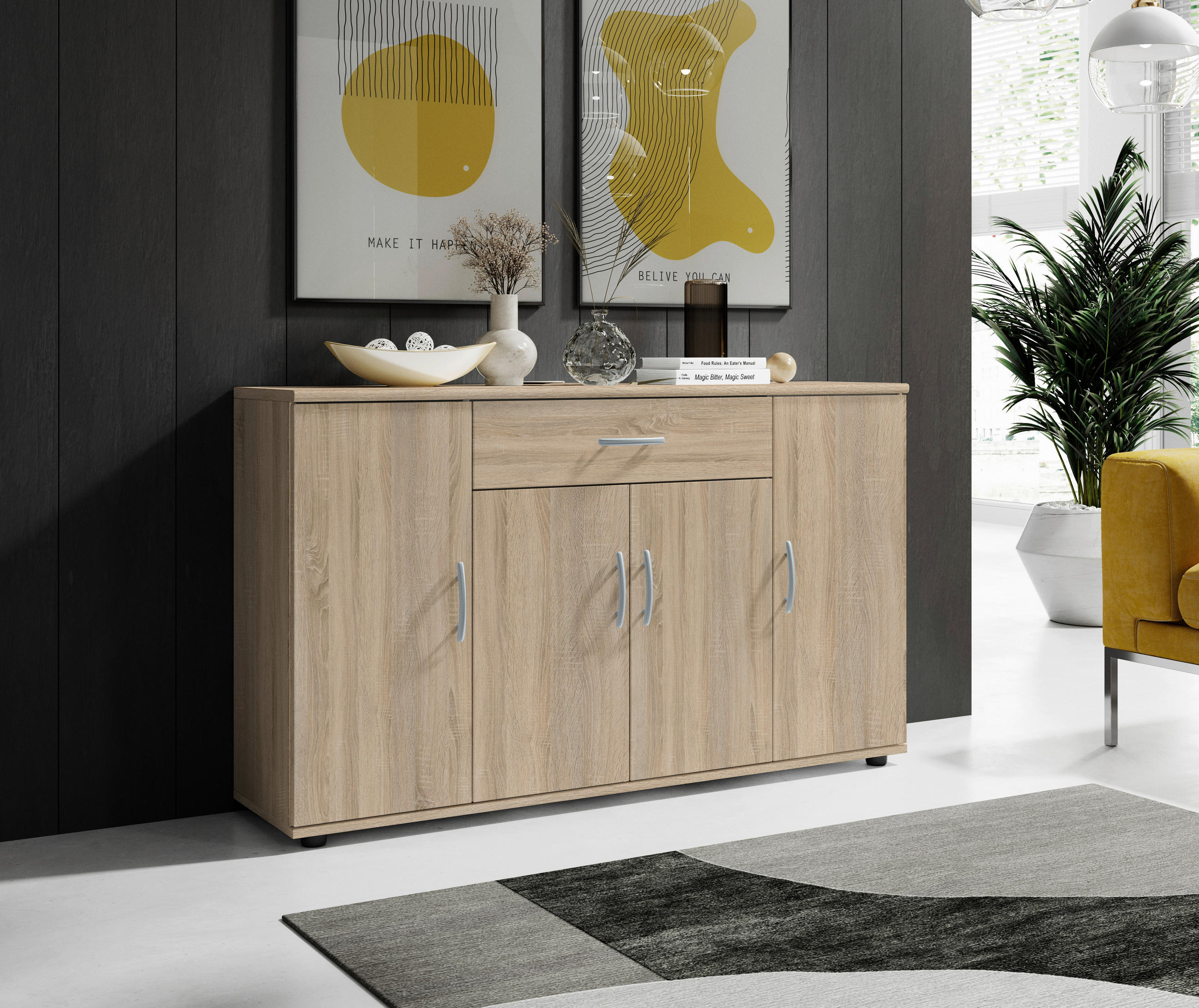 KOMÓD 118/70/30 cm  - ezüst/Sonoma tölgy, Design, műanyag/faalapú anyag (118/70/30cm) - Boxxx