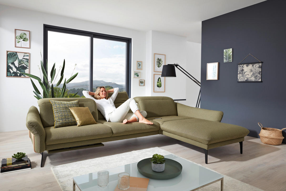 ECKSOFA in Webstoff Olivgrün  - Anthrazit/Olivgrün, Design, Holz/Textil (314/179cm) - Himolla
