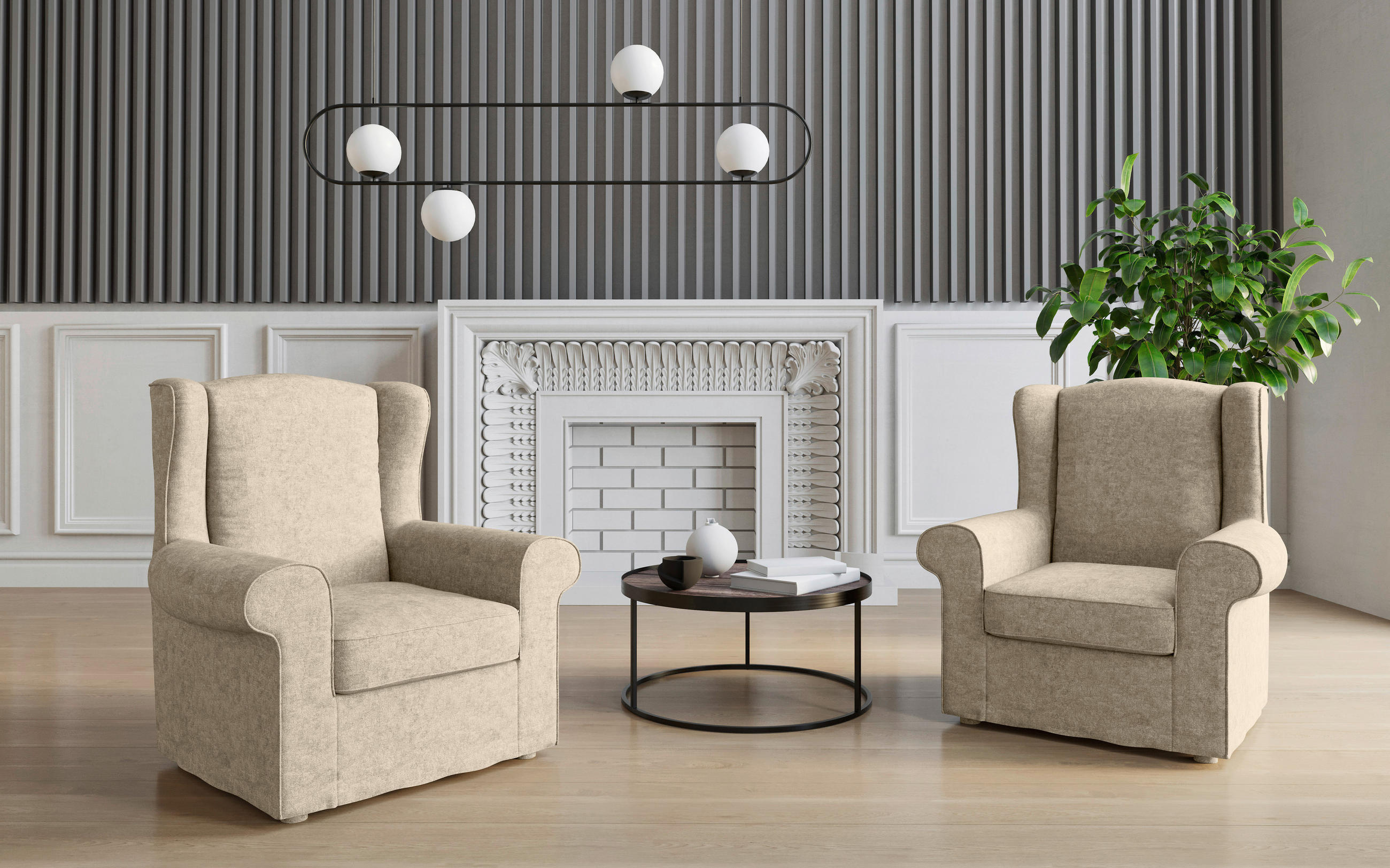 OHRENSESSEL in Flachgewebe Hellbraun  - Hellbraun/Edelstahlfarben, Design, Textil/Metall (88/105/90cm) - Livetastic