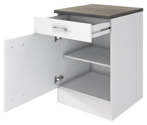 KÜCHENUNTERSCHRANK 60/85/60 cm  in Weiß  - Graubraun/Alufarben, KONVENTIONELL, Holzwerkstoff/Kunststoff (60/85/60cm) - FlexWell