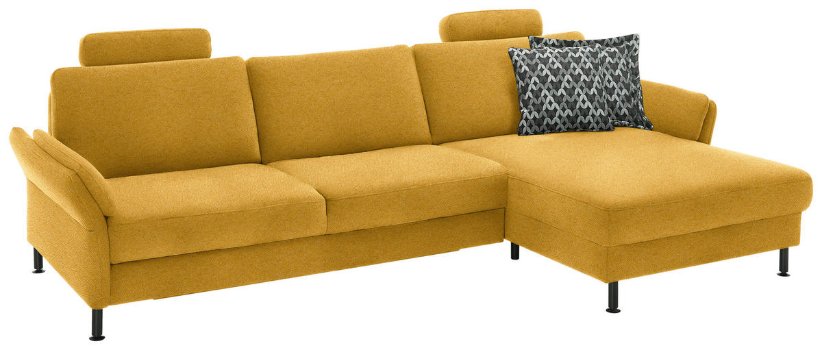 ECKSOFA  in Chenille, Flachgewebe Currygelb  316/175 cm  - Currygelb/Schwarz, Design, Textil/Metall (316/175cm) - Dieter Knoll