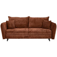 SCHLAFSOFA Chenille Terracotta Querschläfer  inkl. Zierkissen, Rückenkissen, Bettkasten  - Terracotta/Schwarz, KONVENTIONELL, Holz/Textil (238/99/108cm) - Carryhome