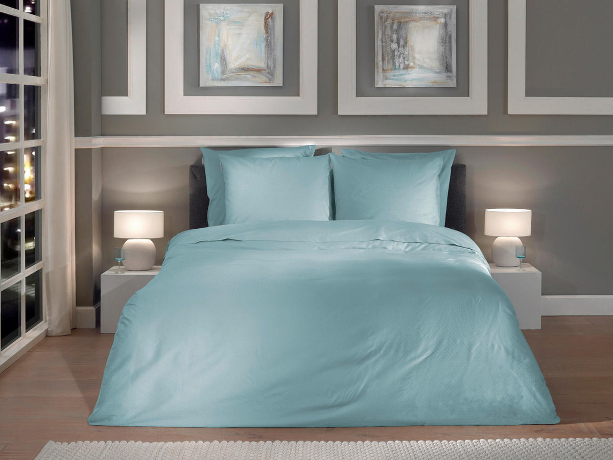 BETTWÄSCHE 2-teilig Punto Makosatin 135/200 cm  - Blau, Basics, Textil (135/200cm)