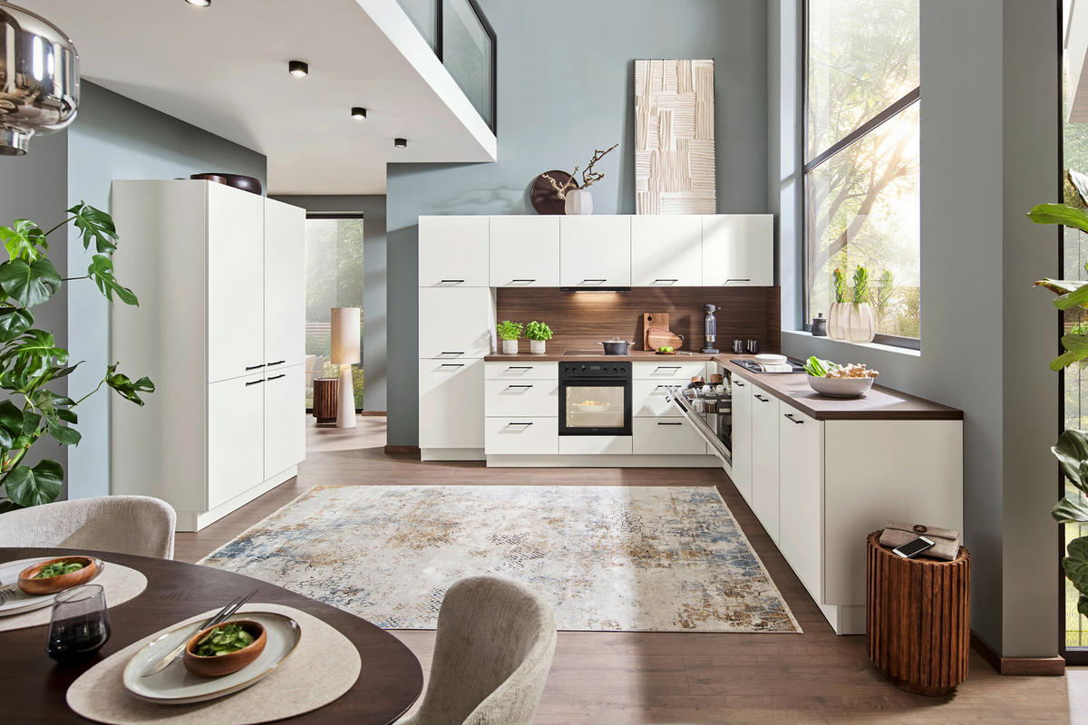 EINBAUKÜCHE Manhattan Uni  - Walnussfarben/Weiß, Design, Holzwerkstoff - Nolte Küchen