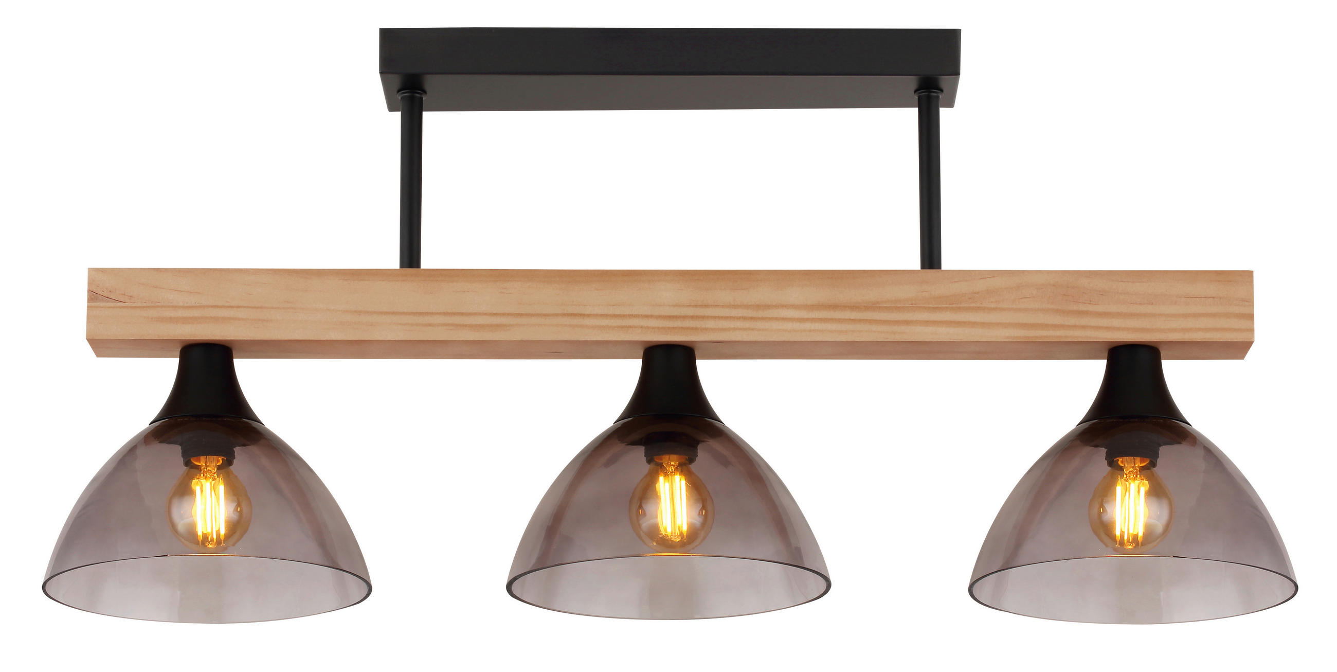 DECKENLEUCHTE Lindi 65/17/30 cm   - Schwarz/Naturfarben, Natur, Glas/Holz (65/17/30cm) - Globo