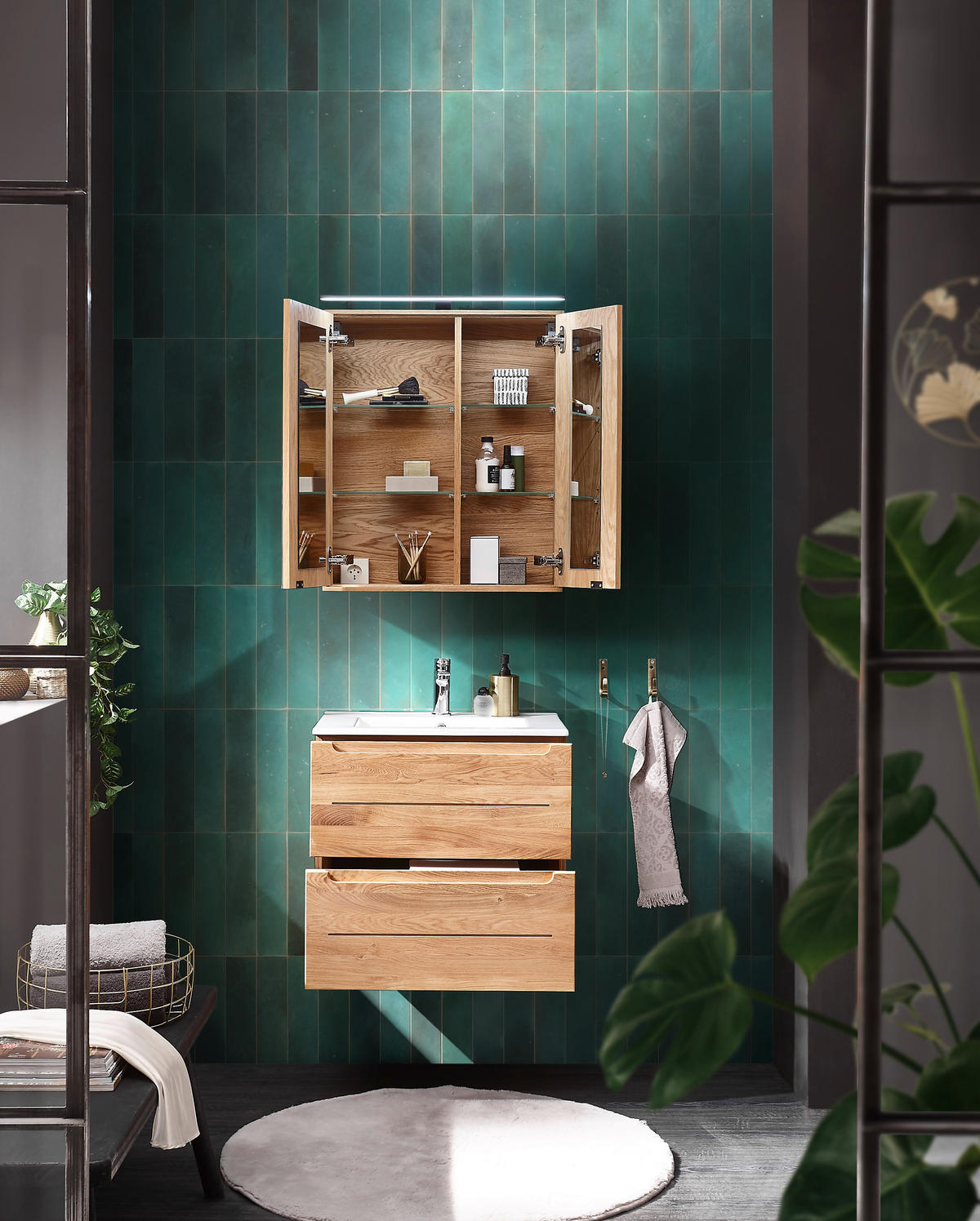 SPIEGELSCHRANK 60/70/20 cm  - Eichefarben/Schwarz, KONVENTIONELL, Glas/Holz (60/70/20cm) - Linea Natura