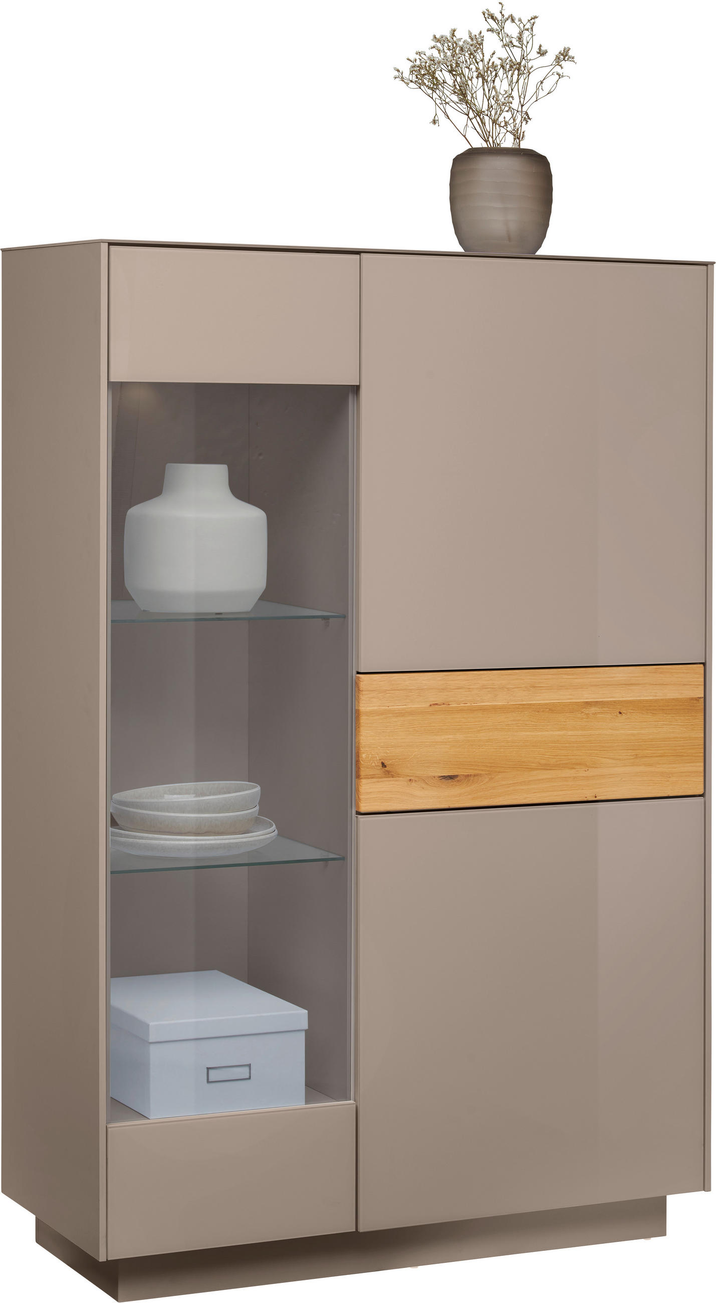 HIGHBOARD Triest Triest Eichefarben, Taupe  101/150/42 cm  - Taupe/Eichefarben, Design, Glas/Holz (101/150/42cm) - Novel