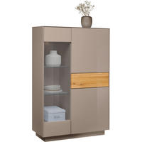 FÉLMAGAS SZEKRÉNY 101/150/42 cm  - tölgyfa színű/taupe, Design, faalapú anyag/Üveg (101/150/42cm) - Novel