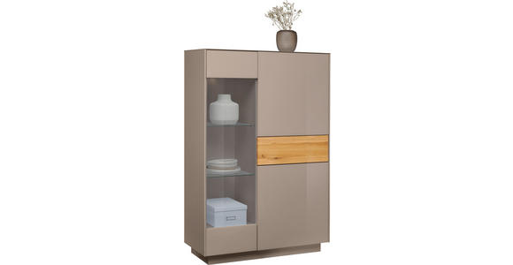 HIGHBOARD Triest  in 101/150/42 cm  - Taupe/Eichefarben, Design, Glas/Holz (101/150/42cm) - Novel