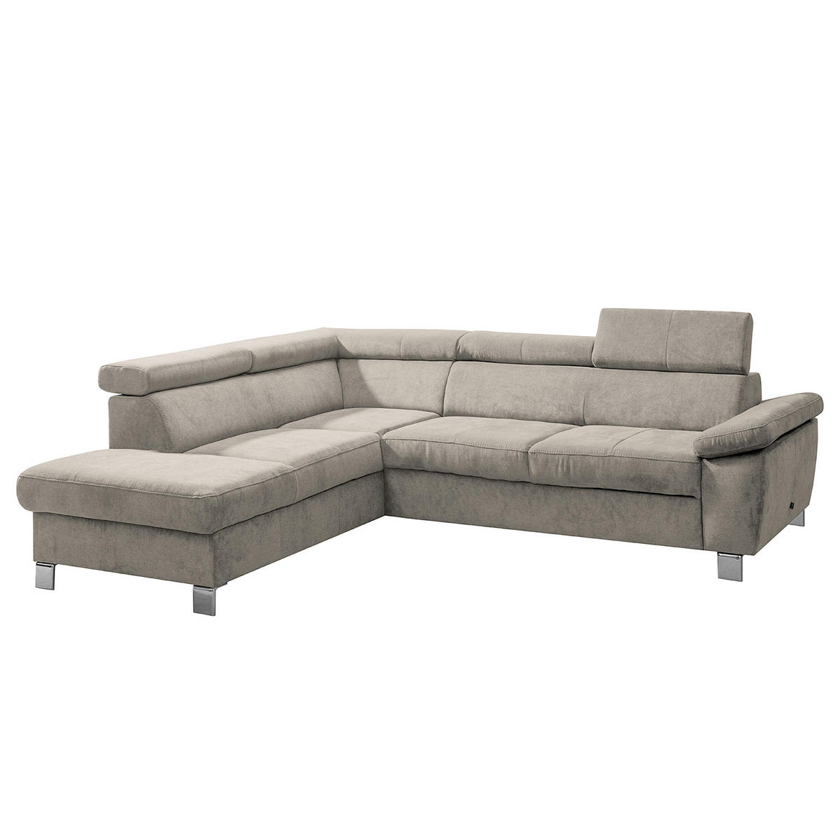 ECKSOFA Hellbraun Mikrofaser  - Chromfarben/Hellbraun, Design, Textil/Metall (208/248cm) - Livetastic