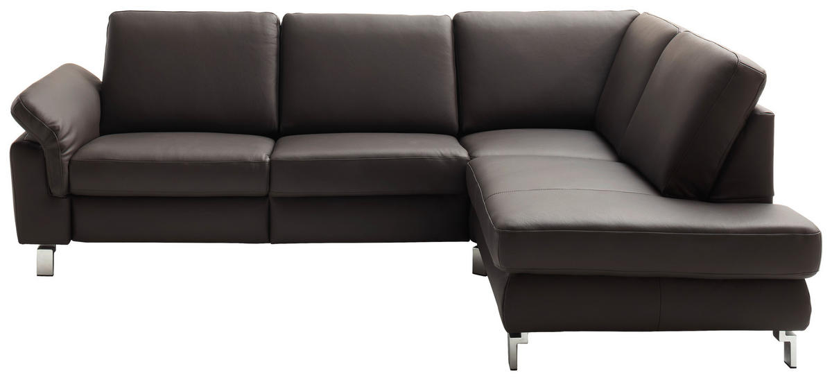 ECKSOFA in Echtleder Dunkelbraun  - Chromfarben/Dunkelbraun, Design, Leder/Metall (271/200cm) - Pure Home Lifestyle