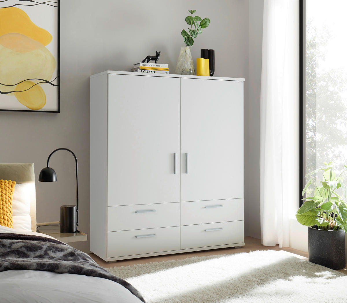 HIGHBOARD , 120/140/38 cm, 4 Schublade(n)  - Alufarben/Weiß, KONVENTIONELL, Holzwerkstoff/Kunststoff (120/140/38cm) - Carryhome