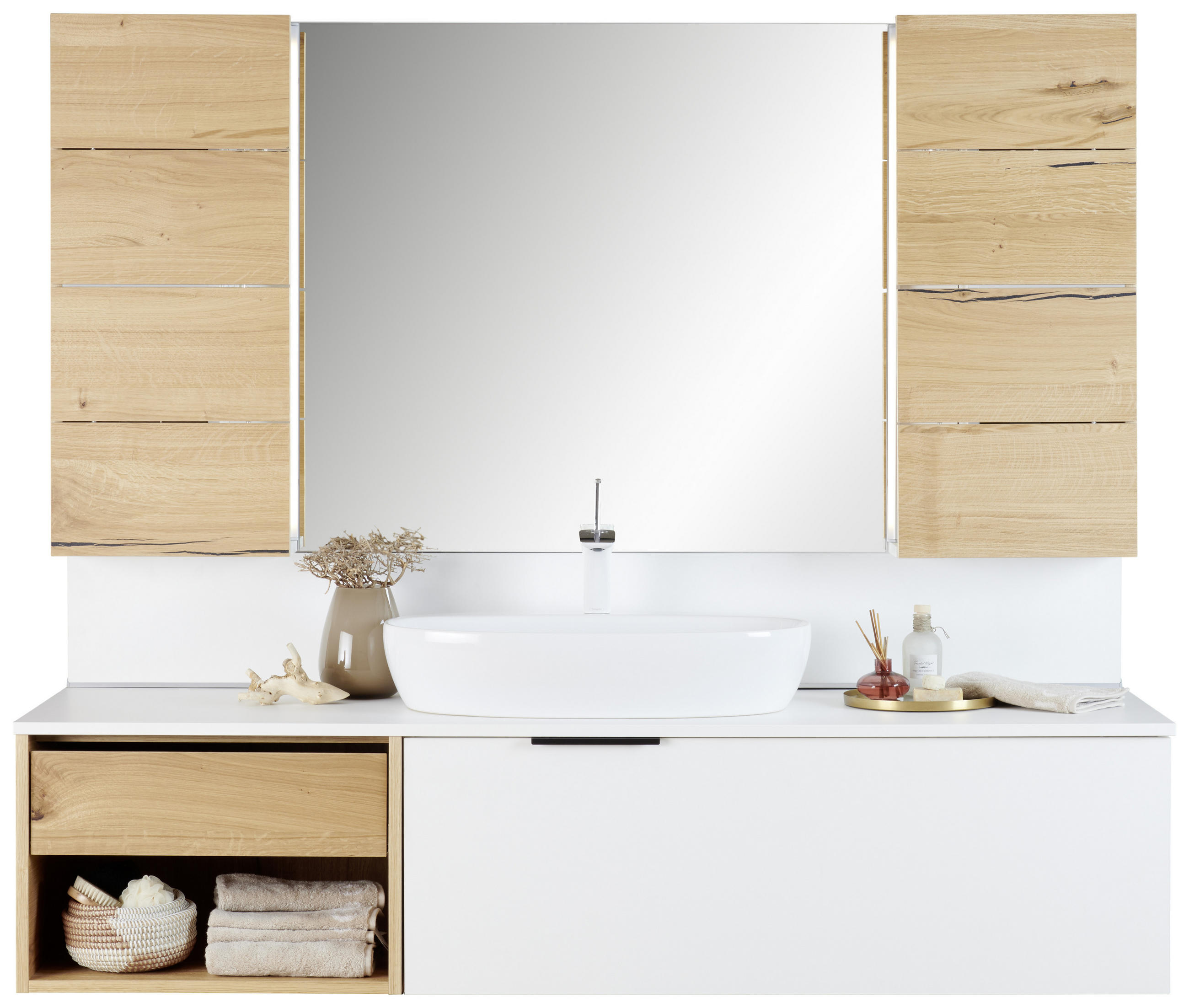 BADEZIMMER  in 180 cm  - Eichefarben/Weiß, KONVENTIONELL, Glas/Keramik (180cm) - Moderano