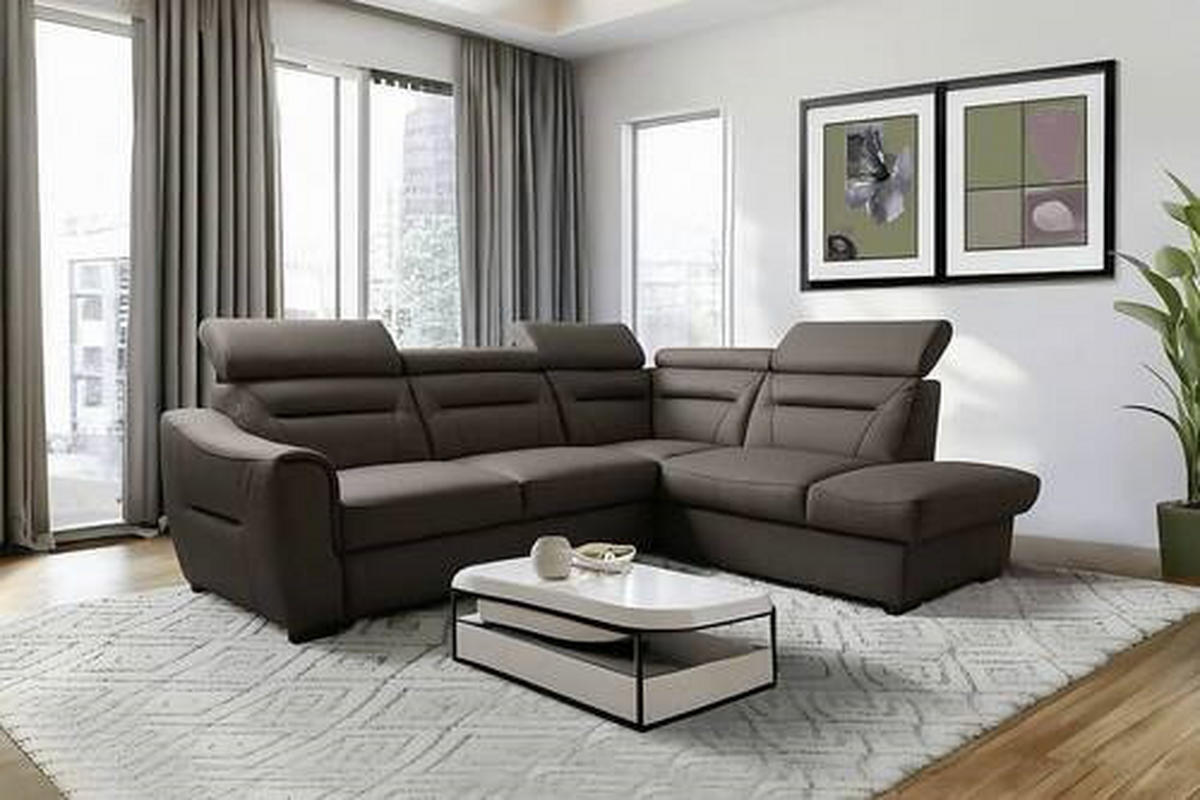 ECKSOFA  in Lederlook Echtleder Dunkelbraun  - Wengefarben/Dunkelbraun, Design, Leder/Holz (212/260cm) - Celina Home