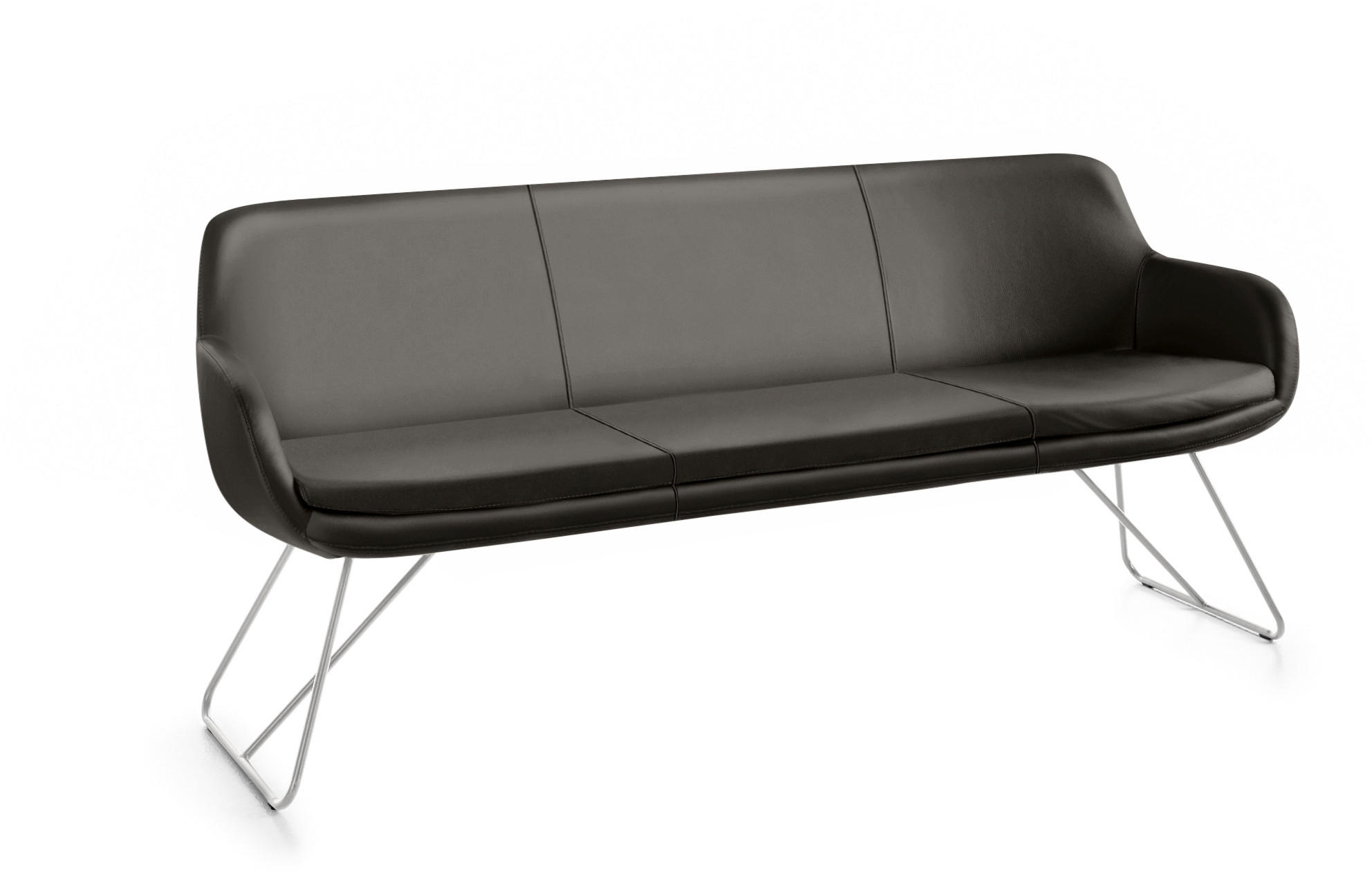 SITZBANK 180/87/65 cm Echtleder Dunkelbraun Metall - Edelstahlfarben/Dunkelbraun, Design, Leder/Metall (180/87/65cm) - Musterring