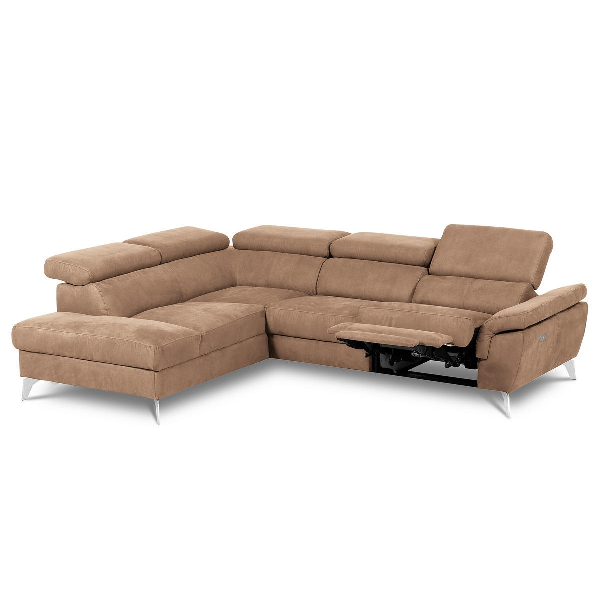 ECKSOFA SONO in Lederlook Hellbraun Bettkasten, Armteilverstellung, Kopfteilverstellung  210/265 cm  - Chromfarben/Hellbraun, Design, Textil/Metall (210/265cm) - Livetastic