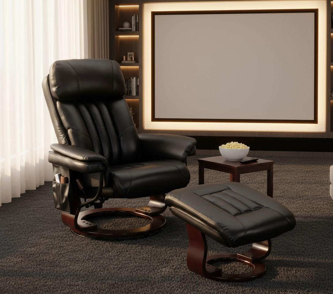 RELAXSESSELSET Lederlook Hocker    - Rotbraun/Schwarz, KONVENTIONELL, Holz/Textil (93/114/86,5cm) - MID.YOU