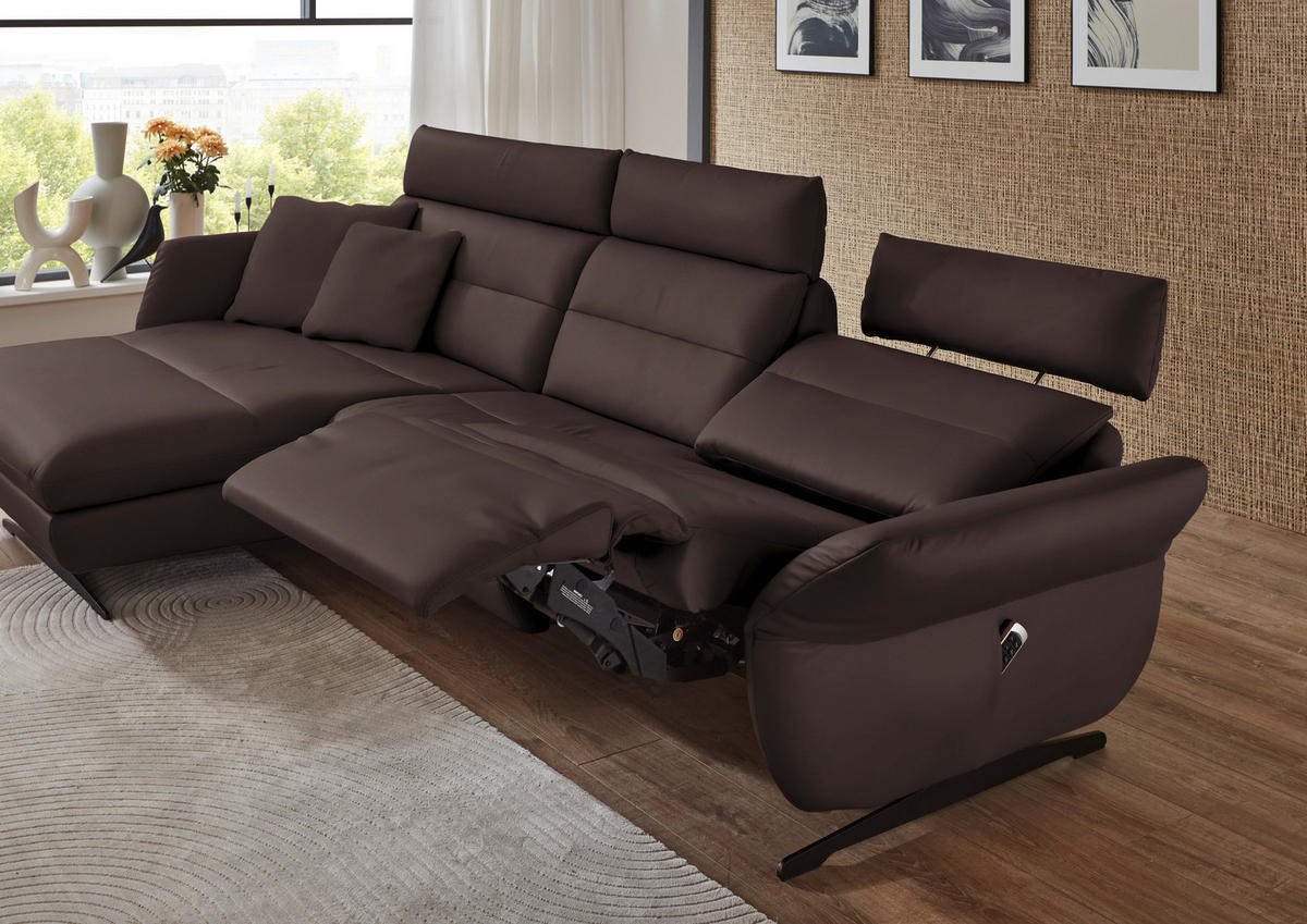 ECKSOFA in Echtleder Dunkelbraun  - Dunkelbraun/Schwarz, Design, Leder/Metall (169/298cm) - Dieter Knoll