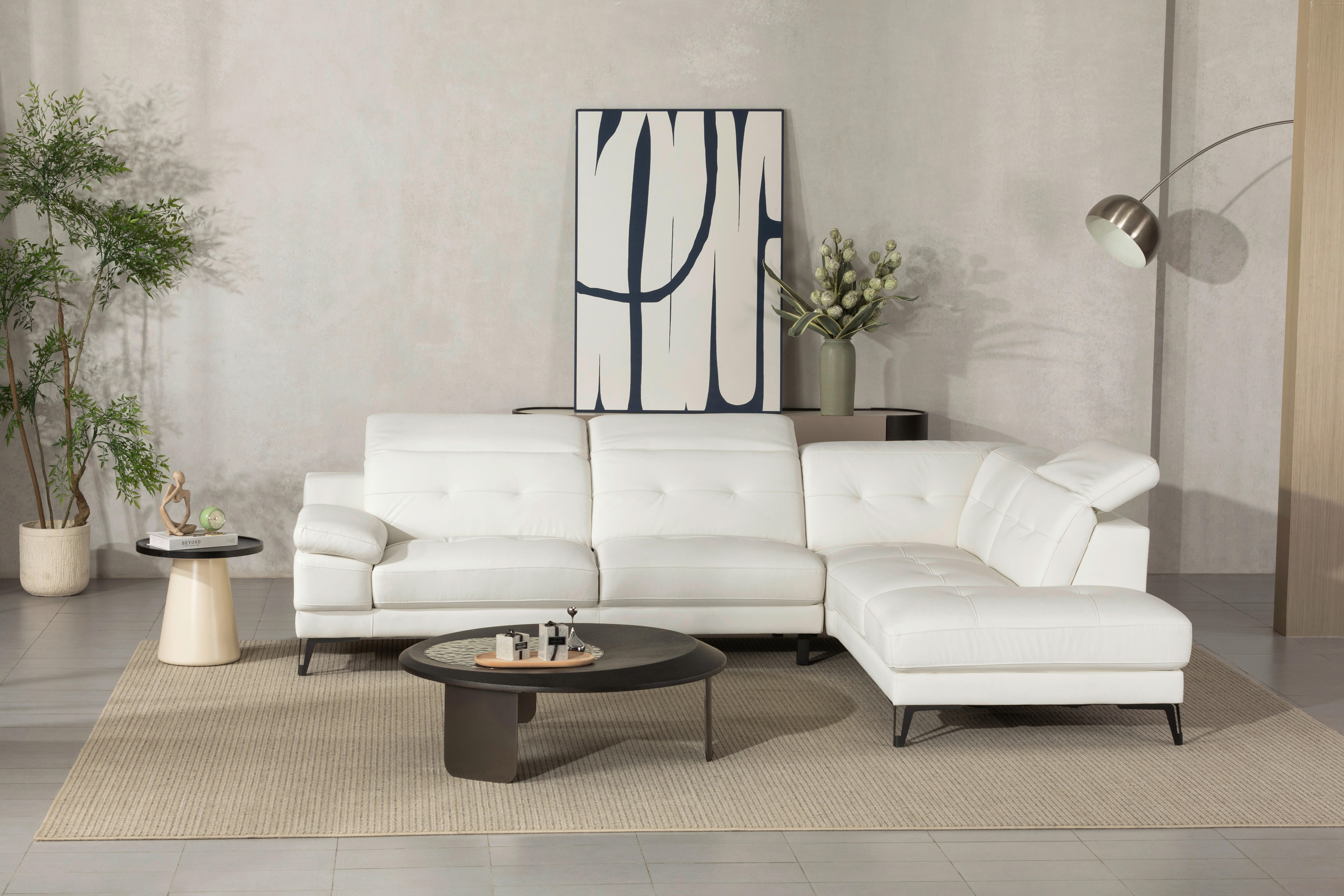 ECKSOFA Weiß Echtleder  - Schwarz/Weiß, MODERN, Leder/Metall (287/224cm) - MID.YOU