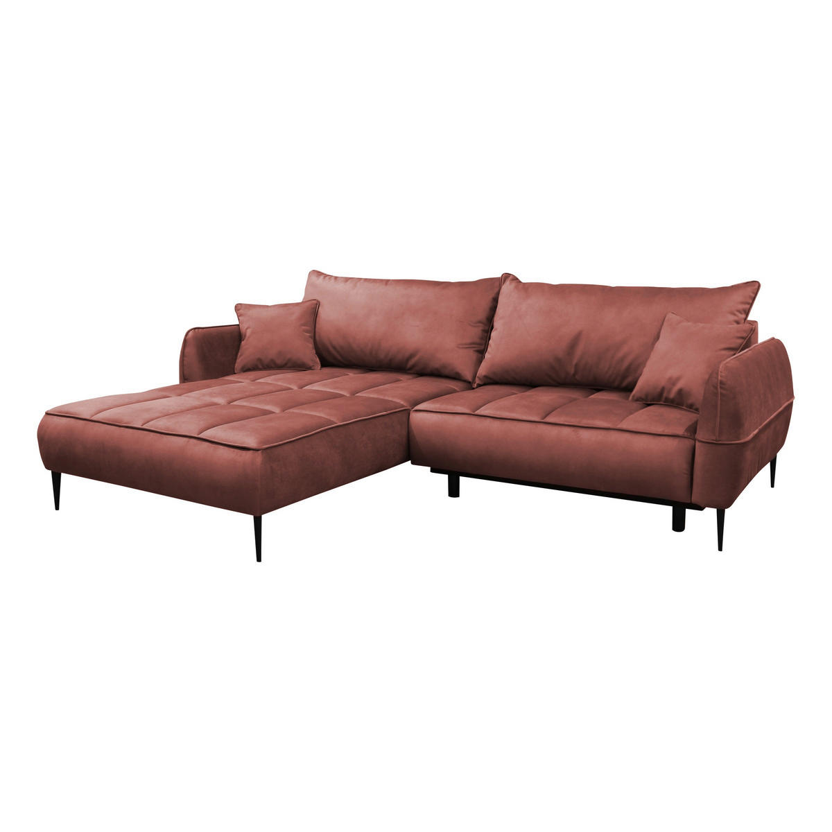 ECKSOFA in Velours Koralle  189/260 cm  - Koralle/Schwarz, Design, Textil/Metall (189/260cm) - MID.YOU