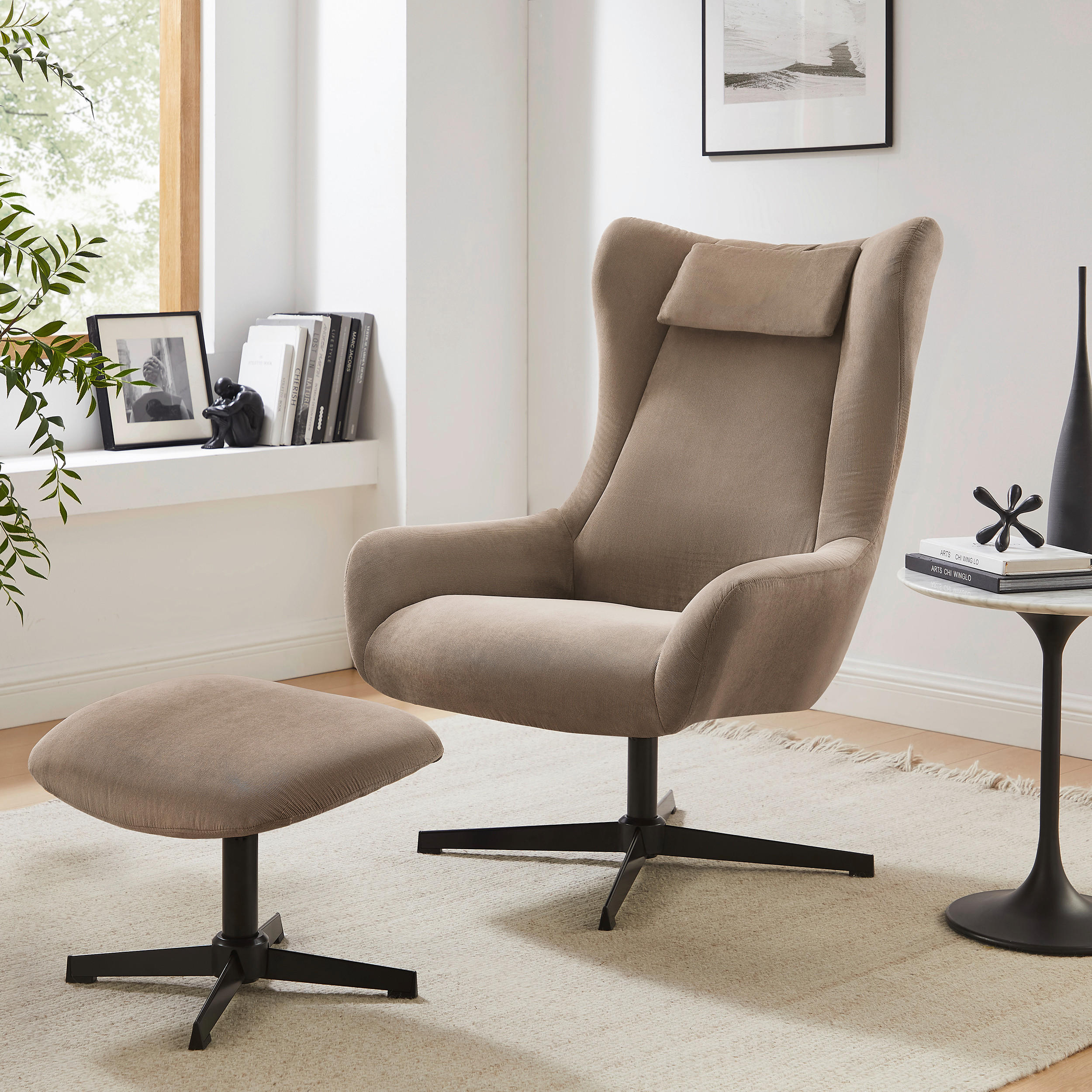 SESSELSET in Cord Braun  - Schwarz/Braun, MODERN, Textil/Metall (82/106/85cm) - Livetastic