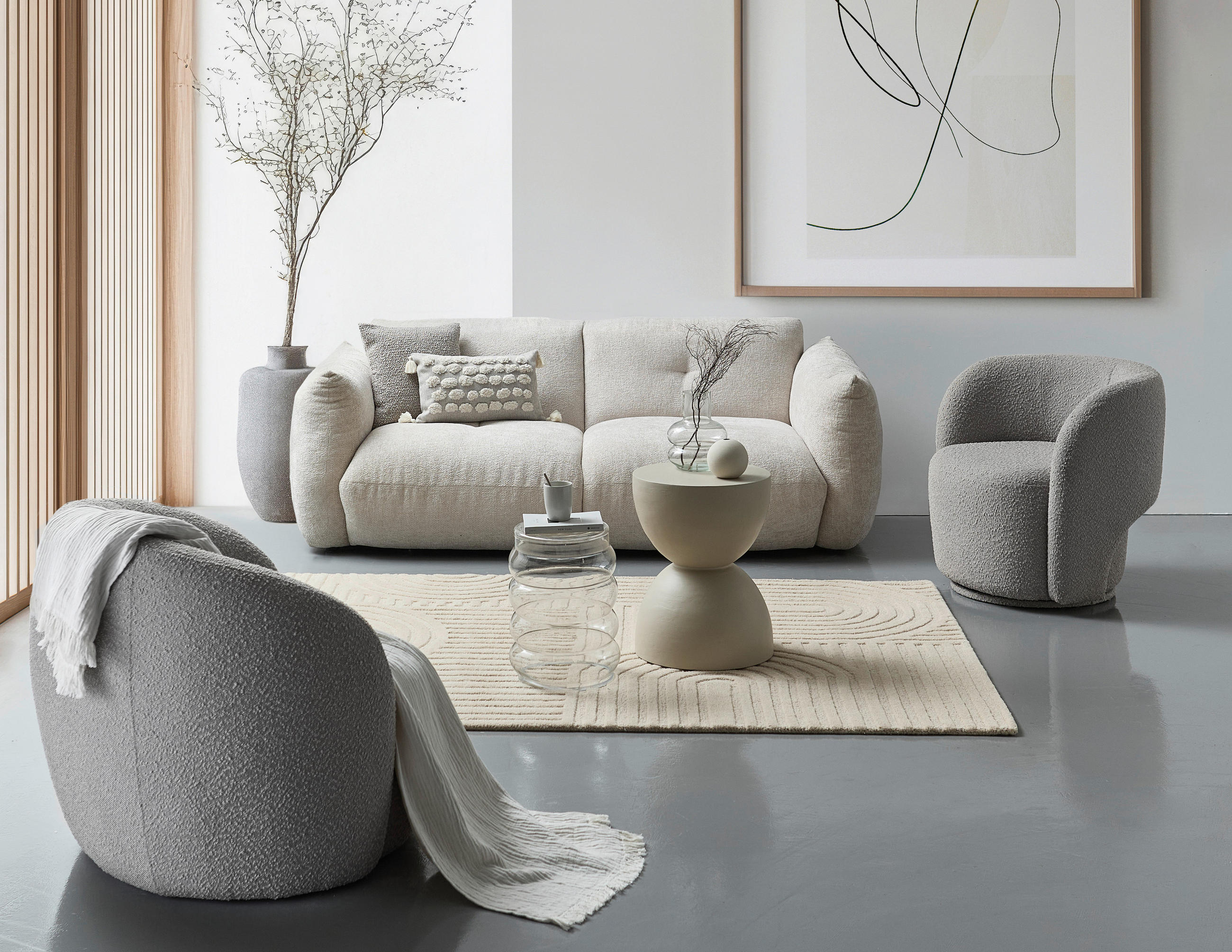 SESSEL Bouclé Graubraun    - Graubraun/Schwarz, Design, Kunststoff/Textil (92/88,5/75cm) - home24