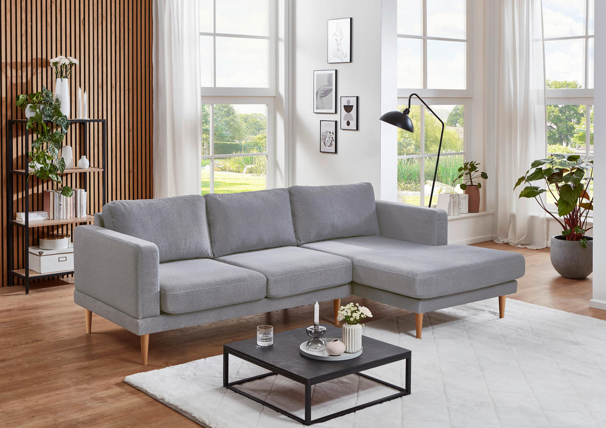 ECKSOFA Hellgrau Flachgewebe  - Buchefarben/Hellgrau, KONVENTIONELL, Holz/Textil (240/154cm) - Carryhome