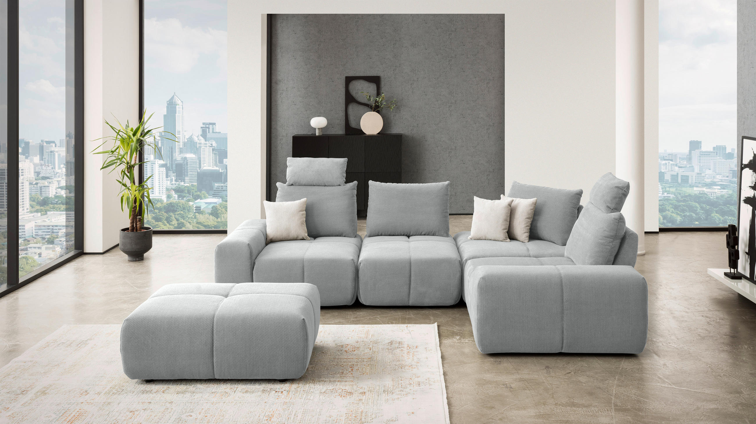 ECKSOFA  in Velours Grau  326/236 cm  - Schwarz/Grau, Design, Kunststoff/Textil (326/236cm) - Xora