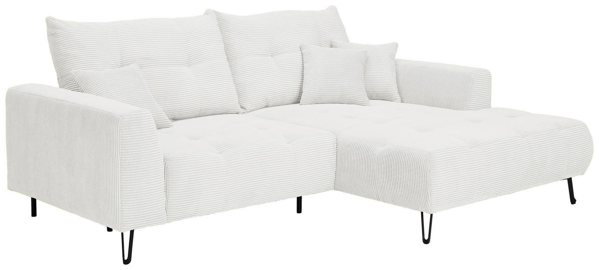 ECKSOFA in Cord Weiss  - Weiss/Schwarz, Konventionell, Textil/Metall (250/185cm) - Carryhome