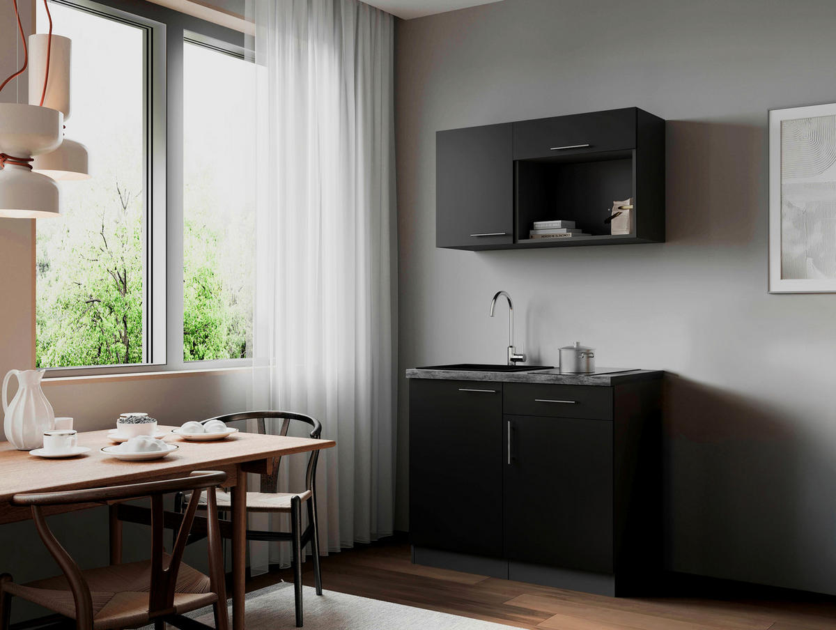 MINIKÖK 100 cm   i svart  - grå/svart, Trend, metall/trämaterial (100cm) - Respekta