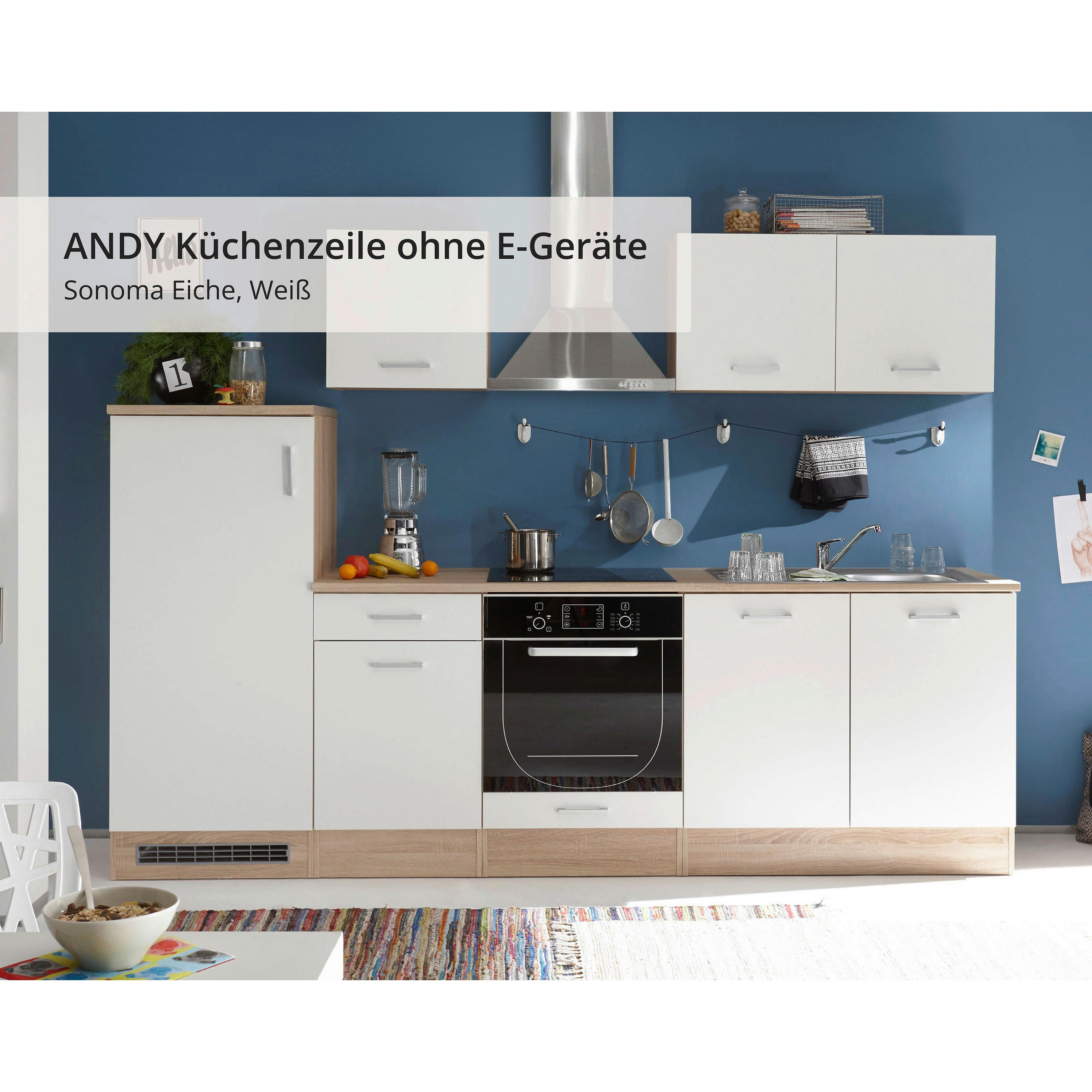 KÜCHENLEERBLOCK 270 cm   in Weiß, Sonoma Eiche  - Silberfarben/Weiß, MODERN, Holzwerkstoff/Kunststoff (270cm) - MID.YOU