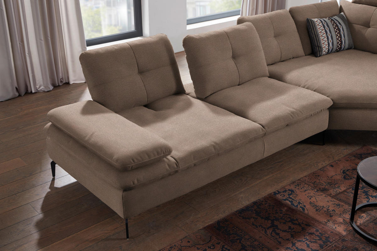ECKSOFA in Flachgewebe Graubraun  - Graubraun/Schwarz, Design, Textil/Metall (344/157cm) - Chilliano