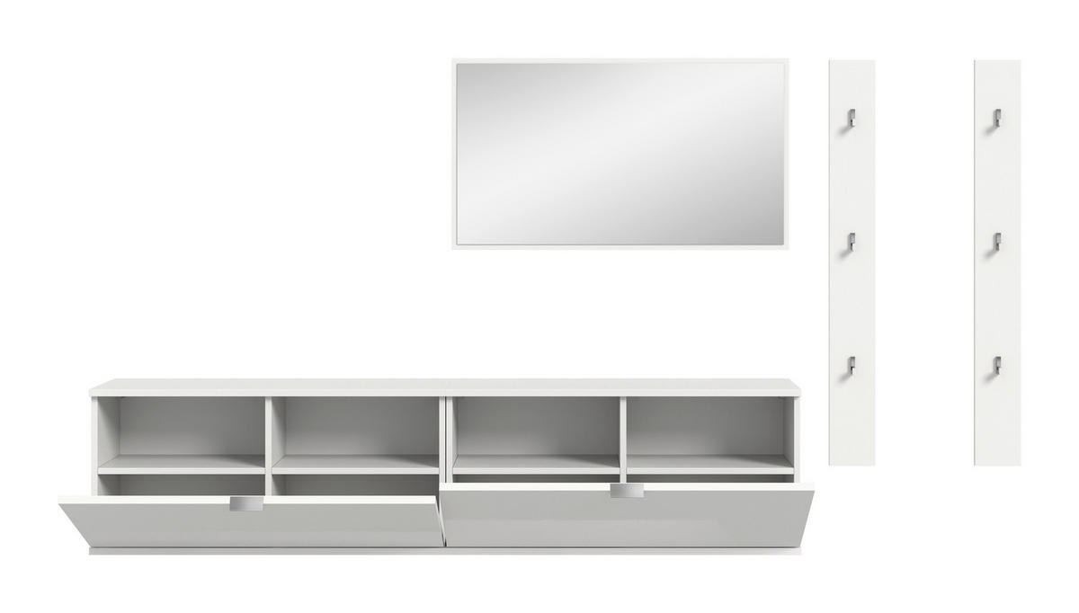 GARDEROBE 5-teilig  in 237/193/32 cm  - Weiß Hochglanz/Weiß, Design, Holzwerkstoff (237/193/32cm) - Livetastic