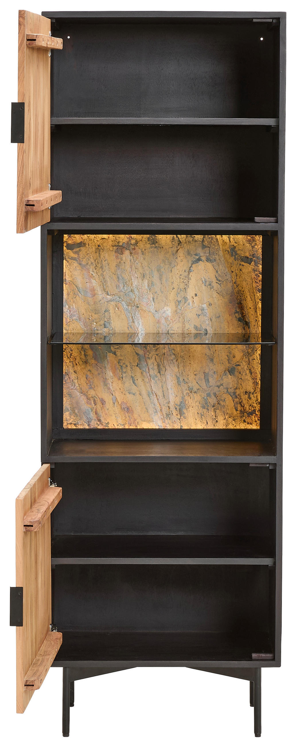 VITRINE in Hartholz Akazie Schwarz, Akaziefarben  - Schwarz/Akaziefarben, KONVENTIONELL, Glas/Holz (60/180/40cm) - Livetastic
