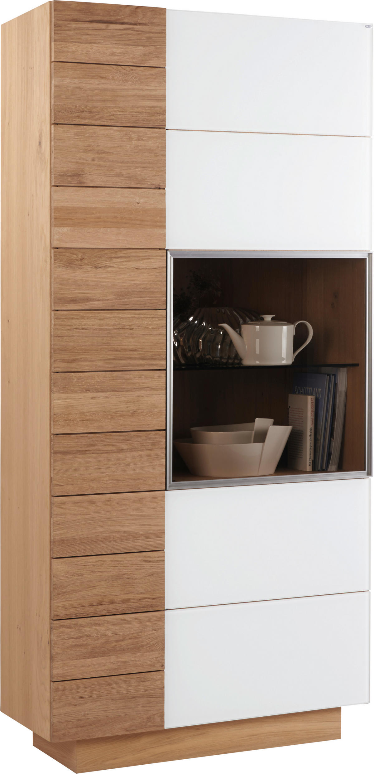 VITRINE  in massiv, mehrschichtige Massivholzplatte (Tischlerplatte) Wildeiche Weiß, Eichefarben - Eichefarben/Weiß, Design, Glas/Holz (96/202/42cm) - Voglauer