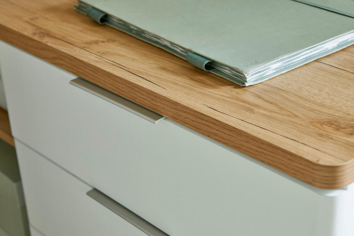 ECKSCHREIBTISCH 140/118/76 cm  in Weiß, Eichefarben  - Eichefarben/Alufarben, KONVENTIONELL, Holzwerkstoff/Metall (140/118/76cm) - Livetastic