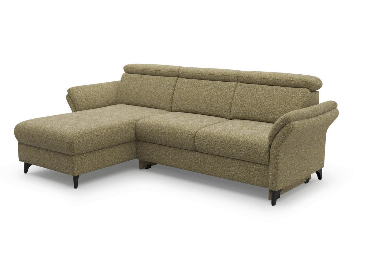 ECKSOFA GLENDALE E in Chenille Olivgrün  166/253 cm  - Schwarz/Olivgrün, KONVENTIONELL, Textil/Metall (166/253cm) - Sit & More