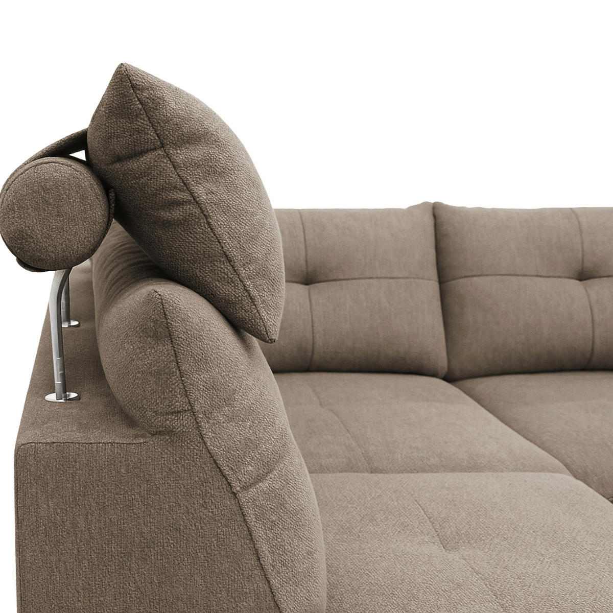 ECKSOFA SOLEI Taupe Chenille Zierkissen, Bettkasten, Kopfstütze  - Taupe/Schwarz, Design, Kunststoff/Textil (203/265cm) - MID.YOU