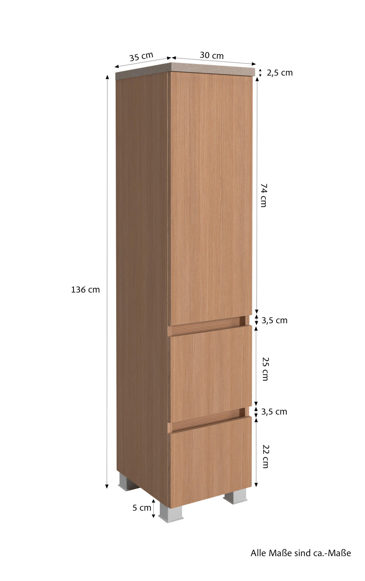 MIDISCHRANK 30/131/35 cm  - Sandfarben/Eichefarben, KONVENTIONELL, Holzwerkstoff/Kunststoff (30/131/35cm) - Xora