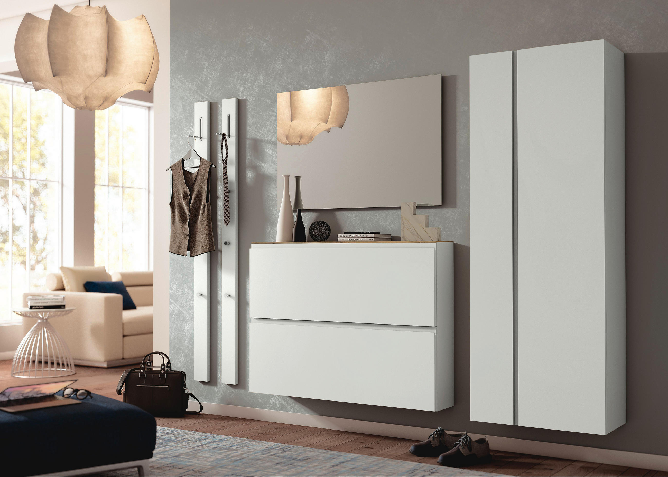 HÄNGESCHUHSCHRANK 110/82/22 cm  - Eichefarben/Weiß, Design, Holzwerkstoff (110/82/22cm) - Moderano