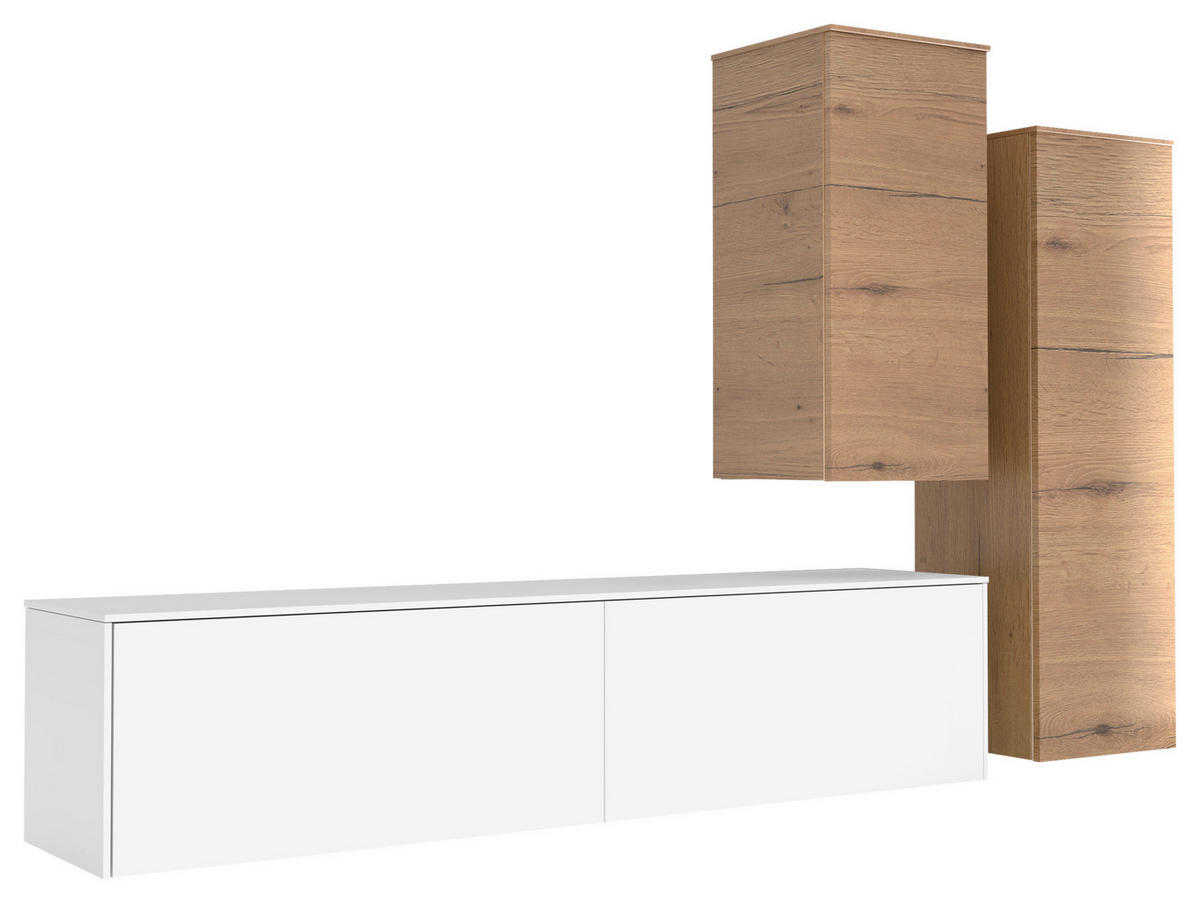 WOHNWAND 3-teilig  in Weiß, Eichefarben  234/174/37 cm  - Eichefarben/Weiß, Design, Holzwerkstoff (234/174/37cm) - Celina Home