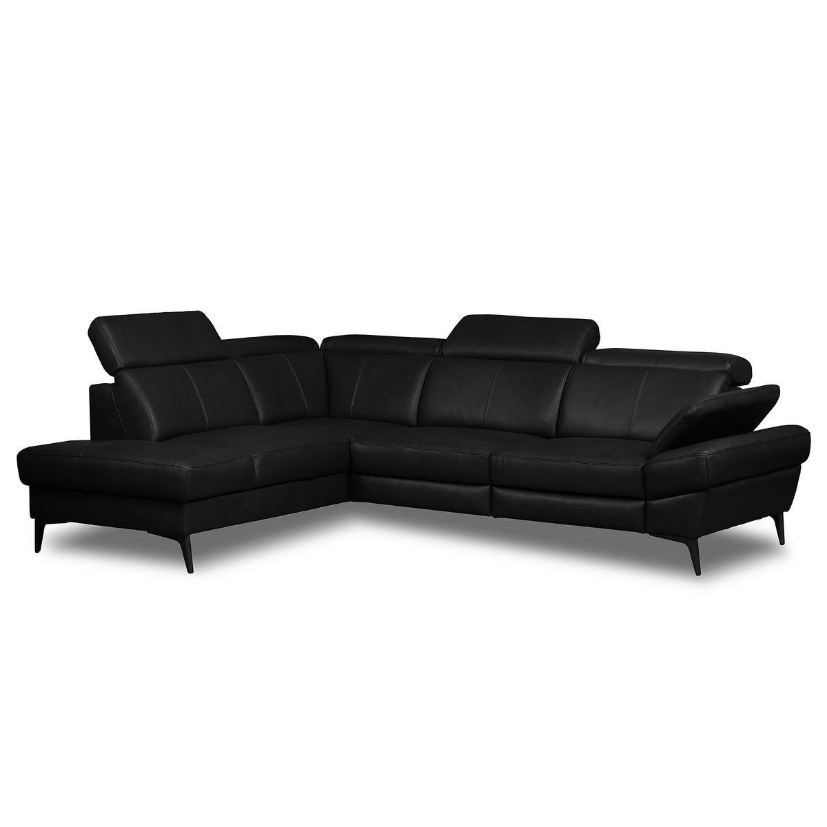 ECKSOFA Lederlook Echtleder Schwarz  - Schwarz, Design, Leder/Textil (211/264cm) - Livetastic