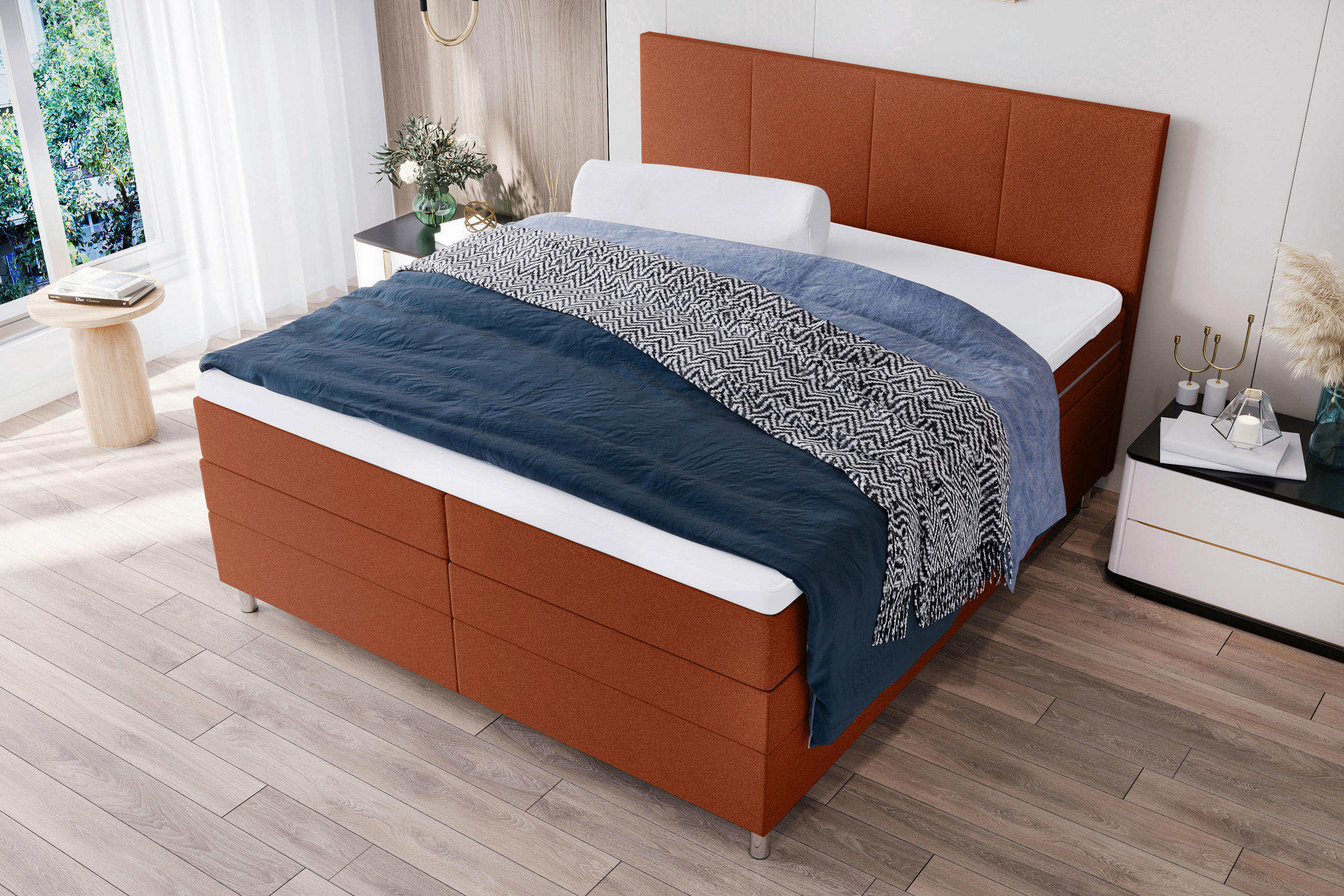 BOXSPRINGBETT 180/200 cm  in Rostfarben  - Chromfarben/Rostfarben, KONVENTIONELL, Kunststoff/Textil (180/200cm) - Boxxx