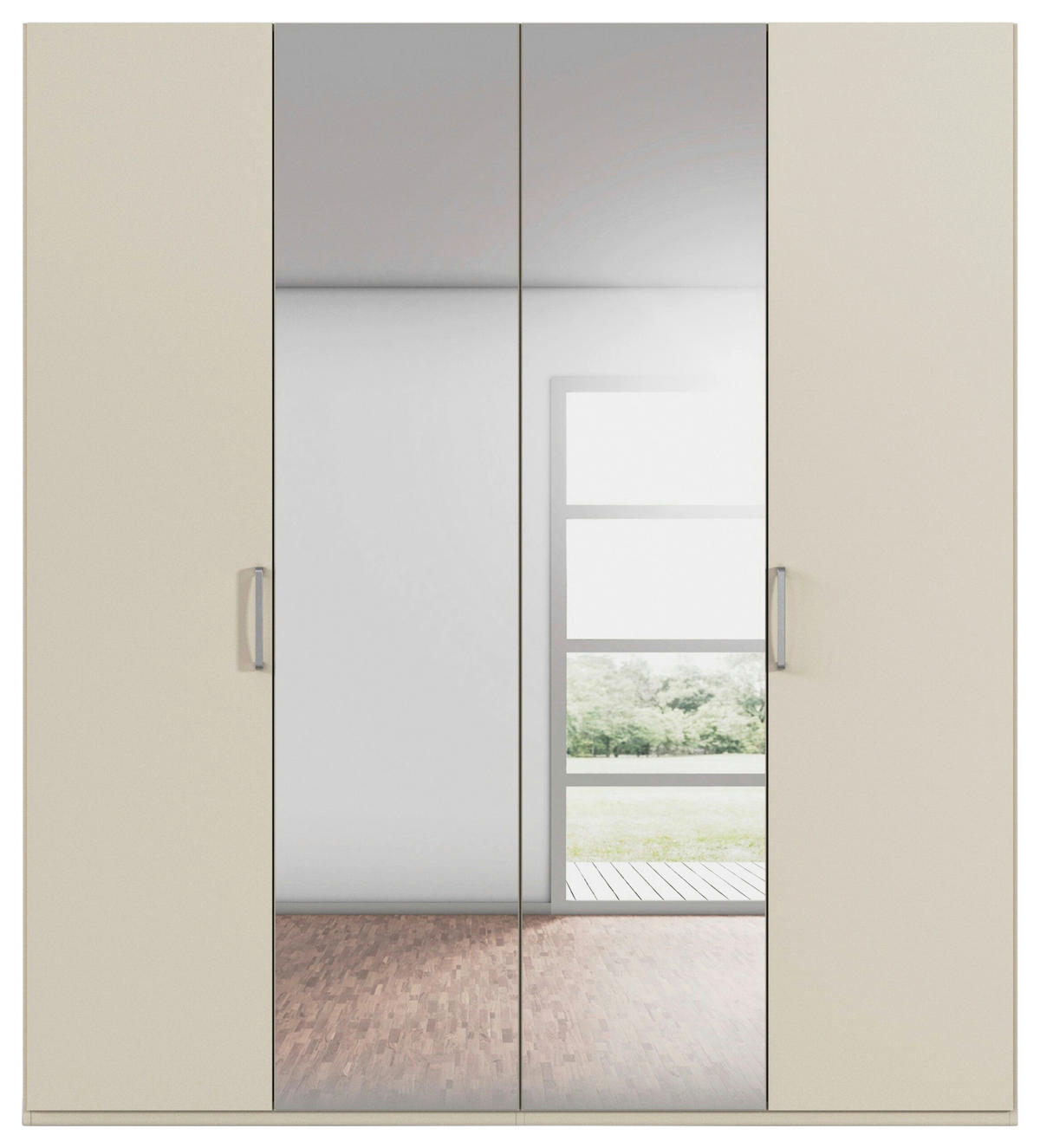 DREHTÜRENSCHRANK 201/223/61 cm,  in Champagner, 4-türig  - Chromfarben/Edelstahlfarben, Basics, Glas/Holzwerkstoff (201/223/61cm) - Novel