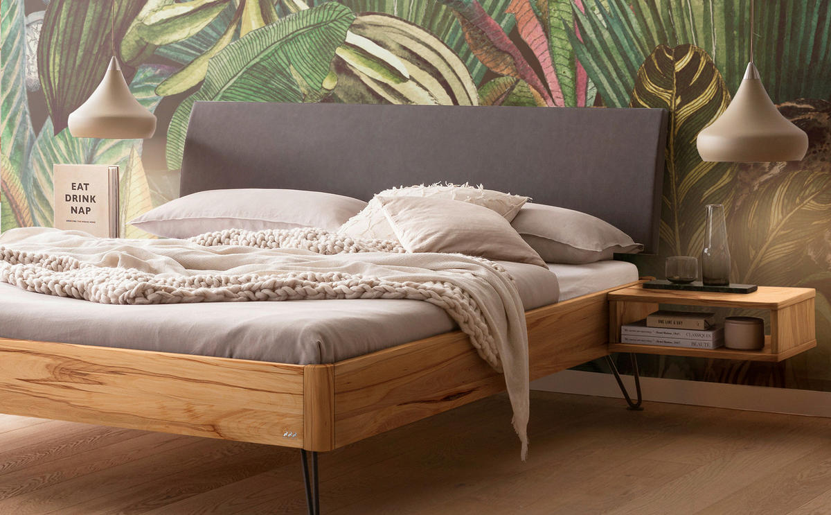 BETT 140/200 cm  in Anthrazit, Buchefarben, Dunkelgrau  - Dunkelgrau/Anthrazit, MODERN, Holz/Textil (140/200cm) - Hasena