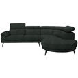 ECKSOFA in Velours Dunkelgrün  299/264 cm  - Dunkelgrün/Schwarz, Design, Textil/Metall (299/264cm) - Novel
