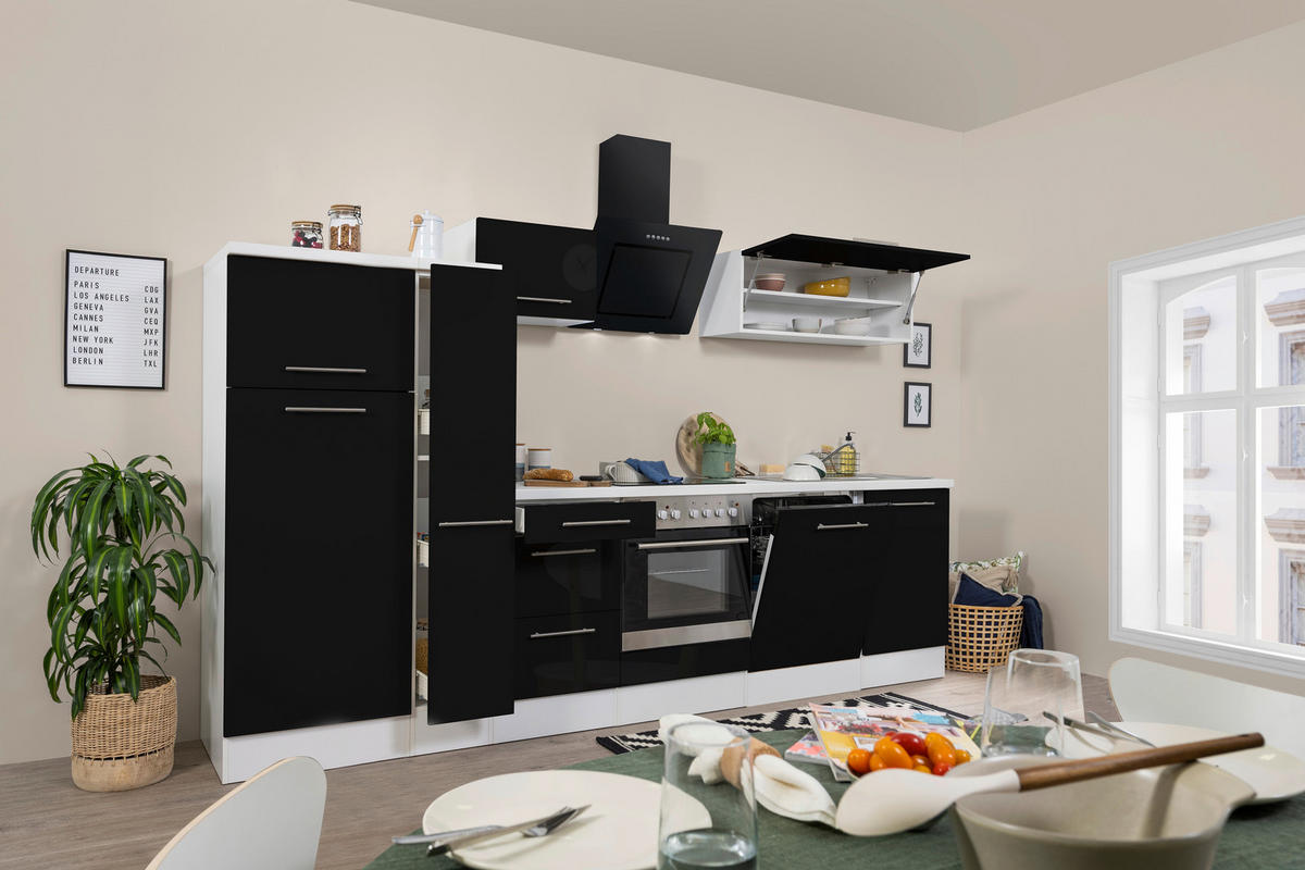 KÜCHENBLOCK 310 cm   Schwarz, Weiss  - Weiss/Edelstahlfarben, Konventionell, Holzwerkstoff/Metall (310cm) - Respekta