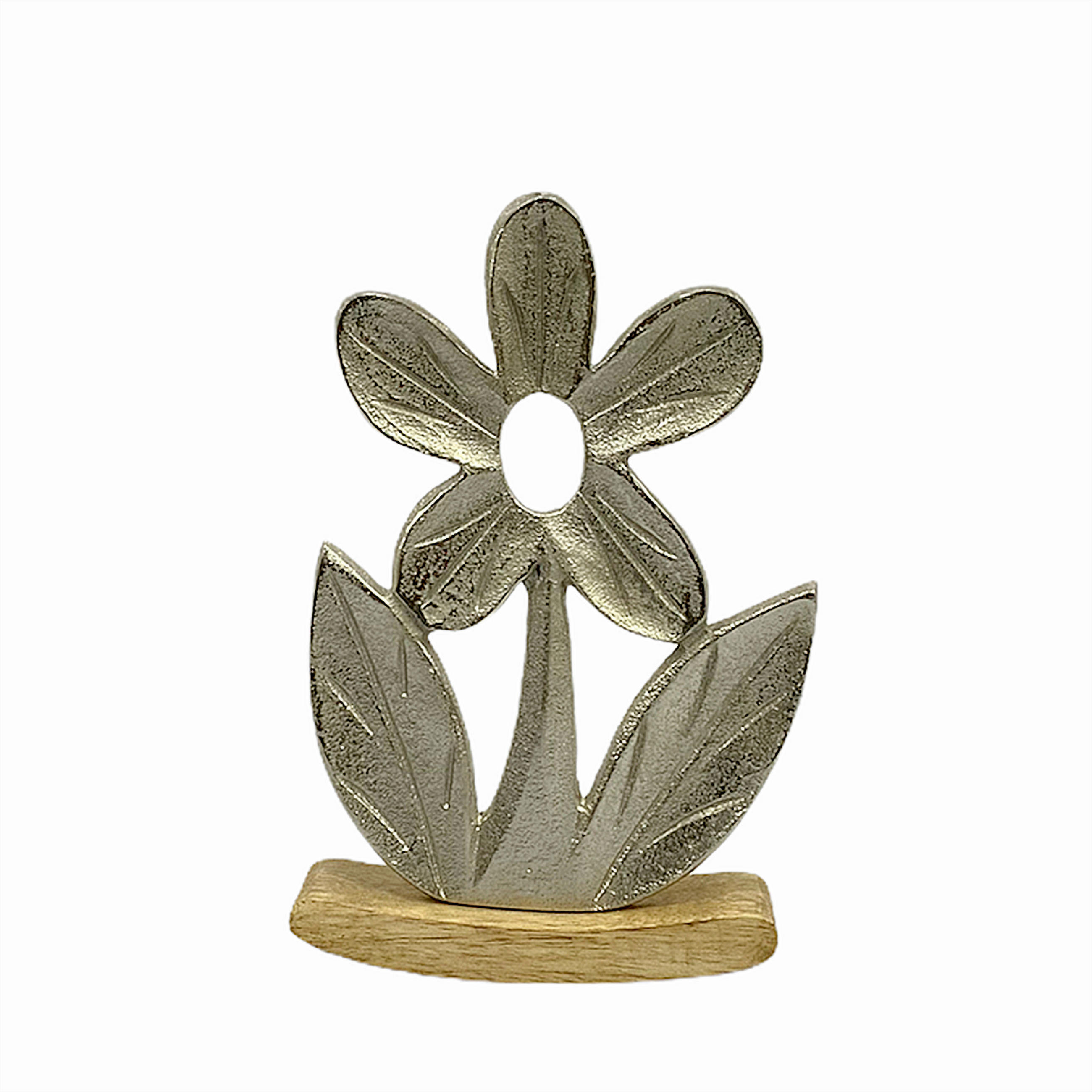 DEKOBLUME  - Silberfarben/Braun, KONVENTIONELL, Holz/Metall (16,5/24,5/3,5cm)