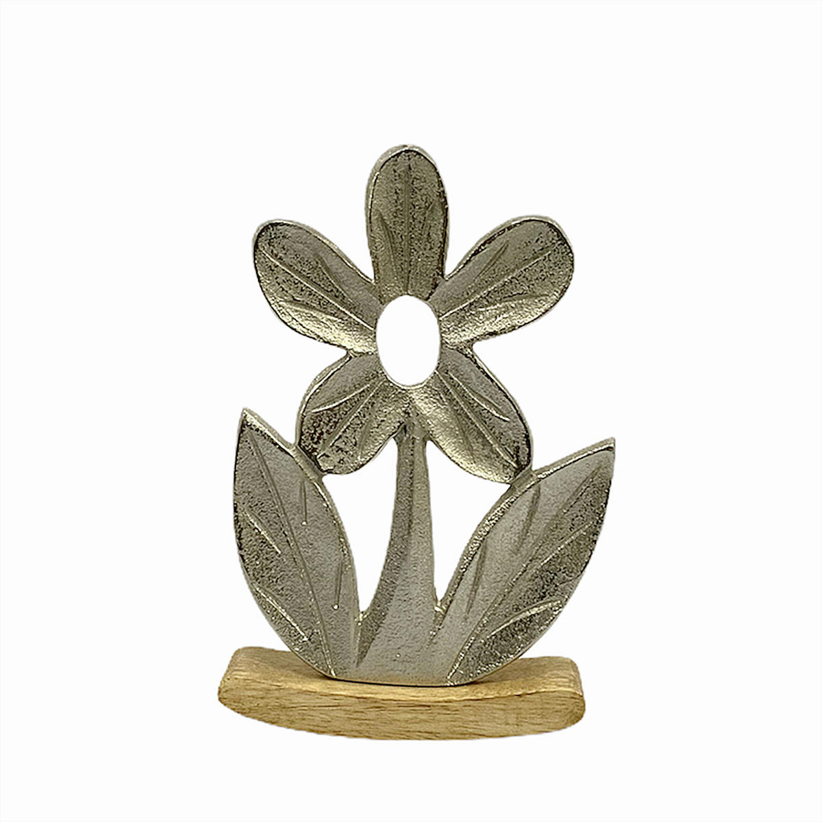 DEKOBLUME  - Silberfarben/Braun, KONVENTIONELL, Holz/Metall (16,5/24,5/3,5cm)