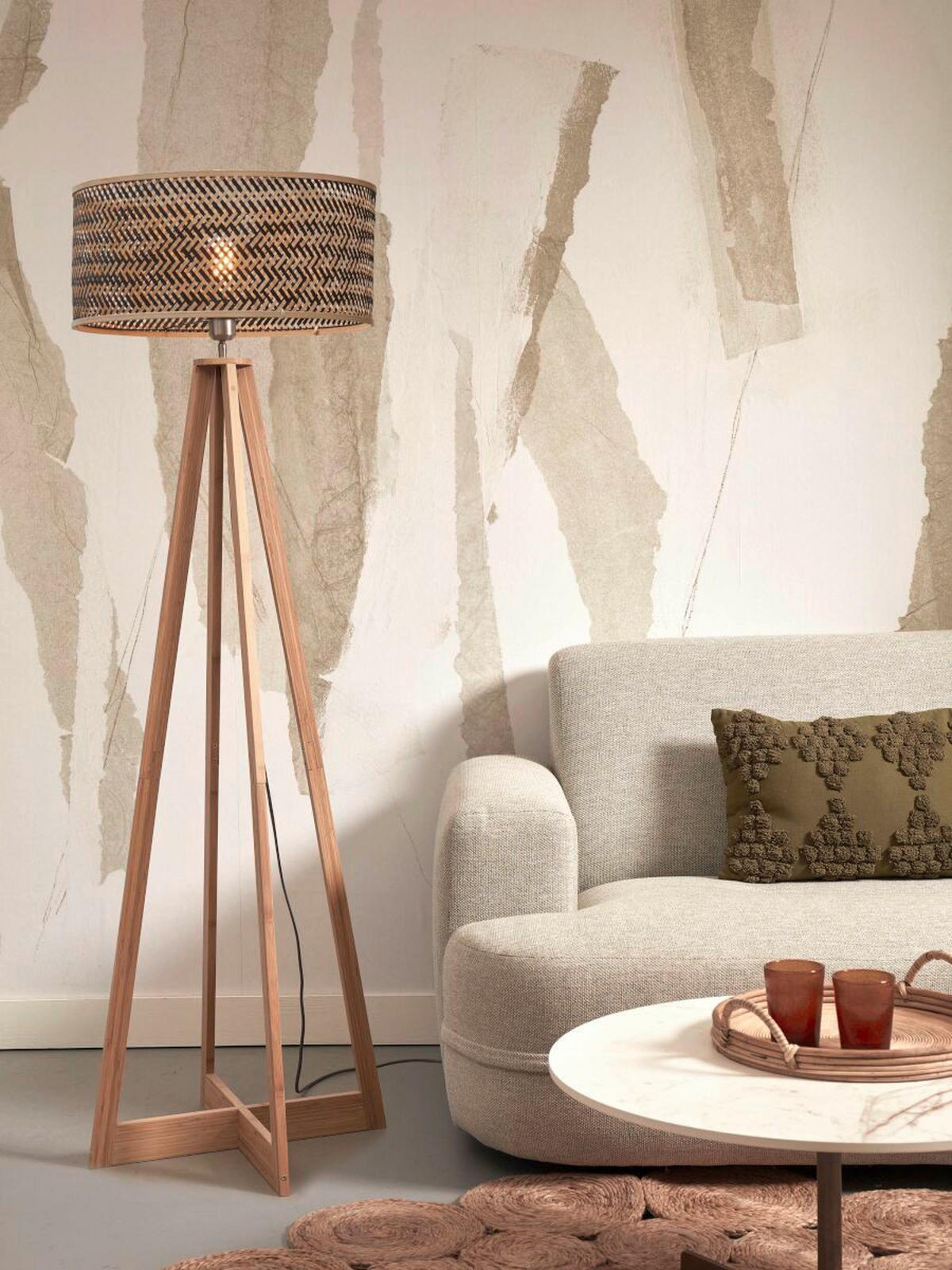 GOLVLAMPA GOOD&MOJO  50/50/145 cm    - svart/naturfärgad, Trend (50/50/145cm) - Good & Mojo